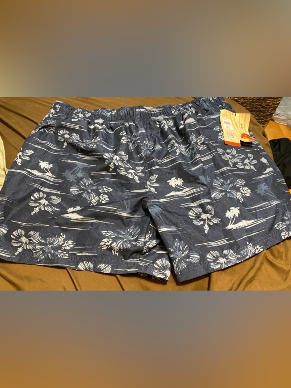 OP Navy Blue Floral Swim Trunks